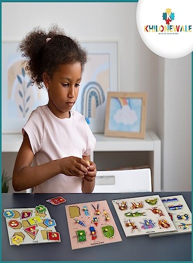 Khilonewale Kid's - Discover The World Wooden Puzzle Set of 12 Wooden Boards with Knobs Educational and Learning Toy for Kids - Image 5